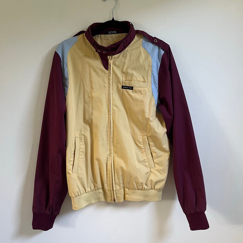 Members Only Jacket Mens Medium Colorblock Yellow Maroon Blue Retro Bomber Style